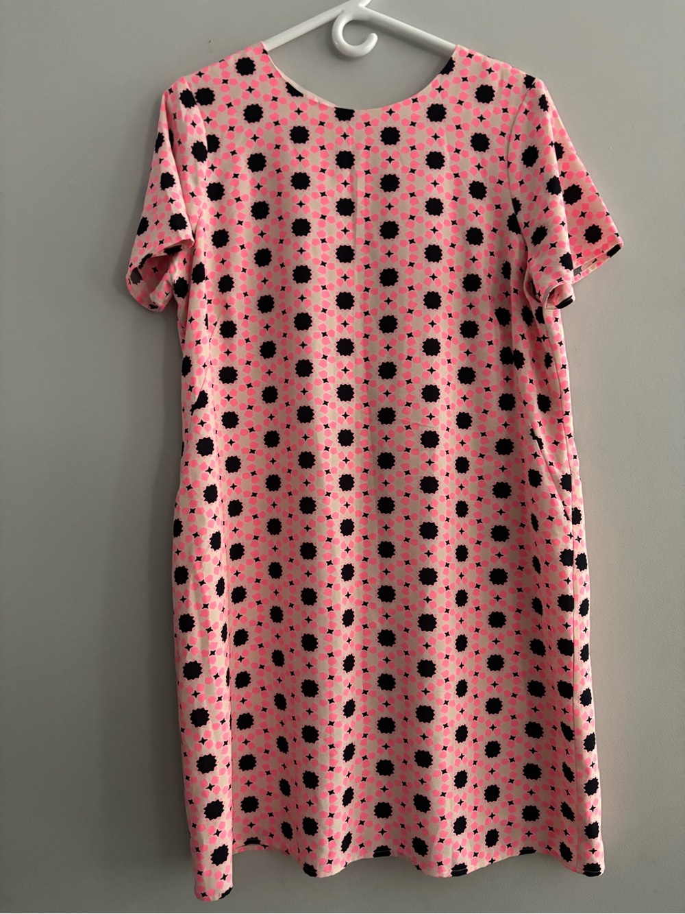 Papaya Pink Geometric Starburst Shift Dress Short Sleeve Mod Tunic Size 18 US 14